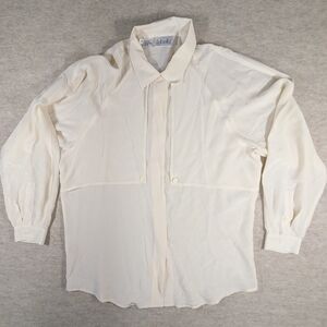 Rafaella Vintage Ivory Off White 100% Silk Button Up Shirt Blouse Size 12 Large